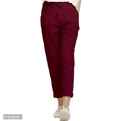 Outer Wear Women Cotton Slim Fitted Elasticated Back Belt Comfort Pant-thumb0