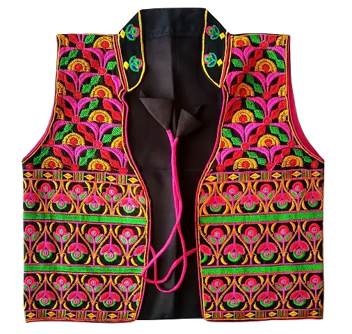 Nandi Men's Cotton Embroidered Jacket (Black,Medium)