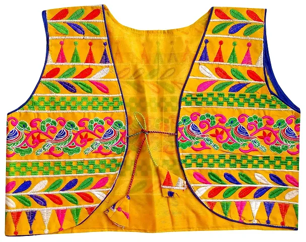Nandi Men's and Women's Cotton Kutch Indian Mirror Work Handmade Navratri Koti Aladdin Style Jacket (Lemon Yellow, 38)