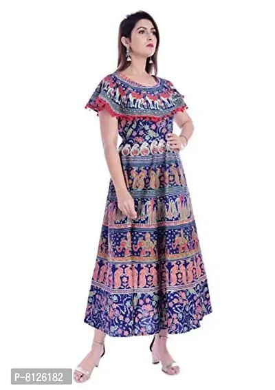 Outer Wear Women's Cotton Blend A-Line Kurti (multicolurjaipuri_frock_06_Multicolour_X-Large)-thumb4