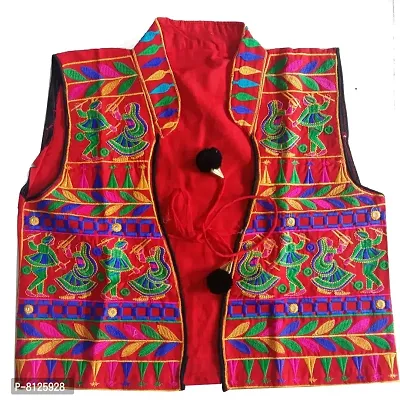 Outer Wear Girls Embroidered Gujarati Koti Jacket (AYJ001_Red_Free Size)-thumb0