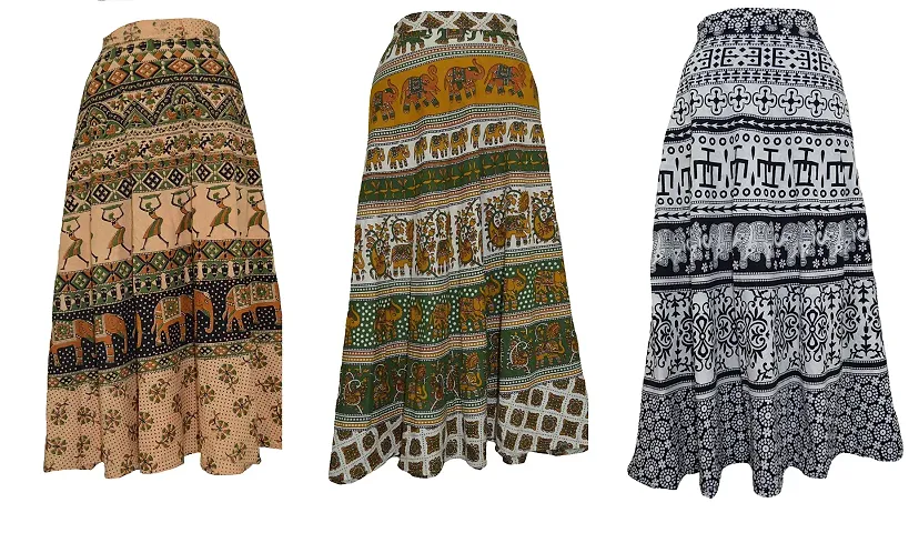 Stylish Cotton Printed Ethnic Skirt for Women Pack of 3