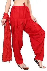 Outerwear Fashion Women's Cotton Patiala and Dupptta -Red-thumb3