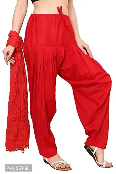 Outerwear Fashion Women's Cotton Patiala and Dupptta -Red-thumb4