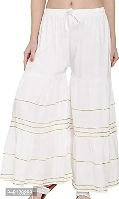 Outer Wear Women Attractive Design Trendy Rayon Sharara with Lining Waist Size: Up to 26 to 40 inches (Free Size) Length: Up to 38 in-White-thumb0