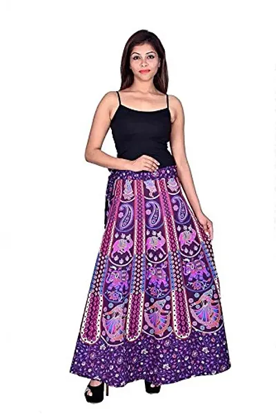 Outer Wear Women's Traditional and Stylish Cotton Jaipuri Printed Wraparound Skirt (MJBW00427_Free Size, Purple, Free Size)