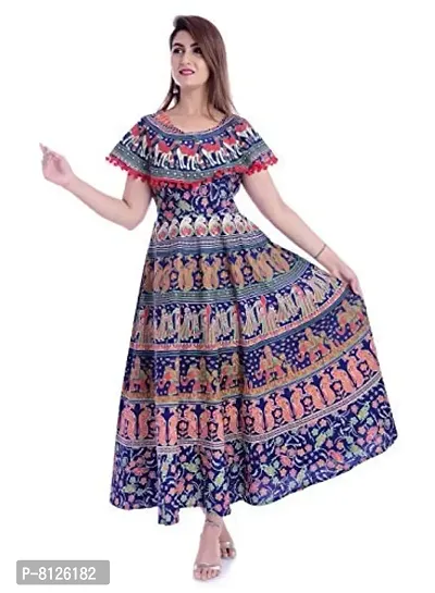 Outer Wear Women's Cotton Blend A-Line Kurti (multicolurjaipuri_frock_06_Multicolour_X-Large)