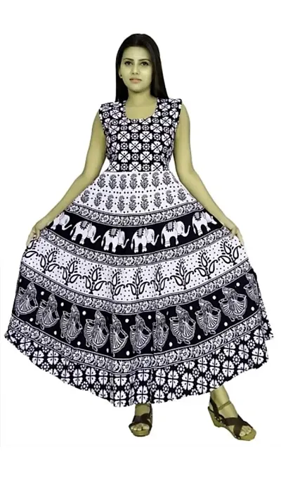 Premium Ankle Length Printed Cotton A-Line Dress Collection