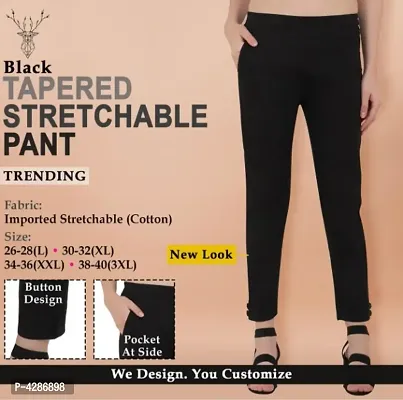 Stylish Cotton Stretchable Solid Trouser For Women
