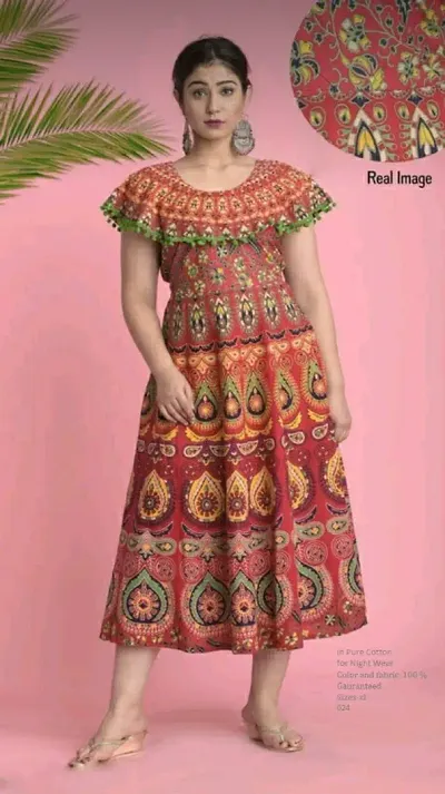 Women Cotton Multicoloured Printed Anarkali Kurti