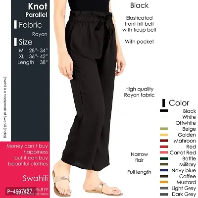 Elegant Black Rayon Solid Elasticated Front Frill Trousers For Women-thumb0