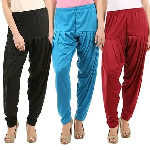 Pack Of 3 Stylish Multicoloured Viscose Solid Patiala Pants