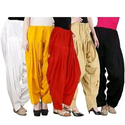 Women's Multicolored Cotton Patiala Salwar- Pack Of 5