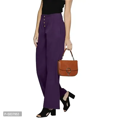 Stunning Purple Cotton Solid Easy Fit Trouser with Wooden Buttons For Women