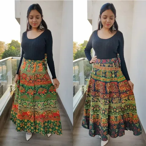 Printed Cotton Maxi Skirt Combo of 2