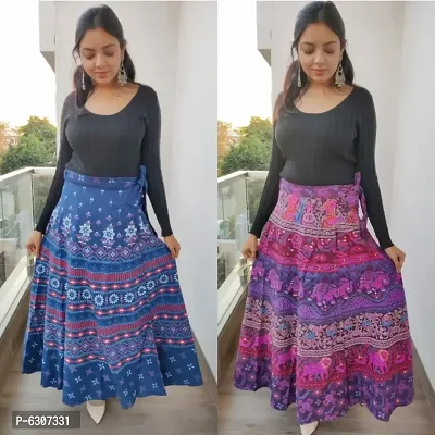 Alluring Cotton Printed Wrap Skirts For Women And Girls- Pack Of 2