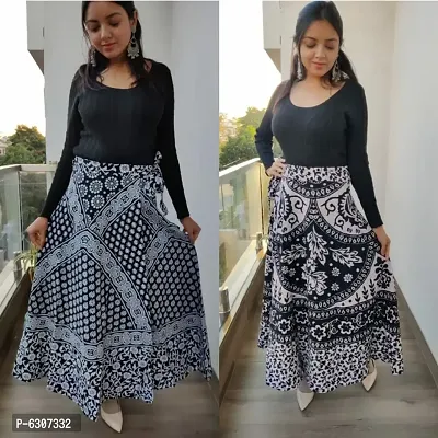 Alluring Cotton Printed Wrap Skirts For Women And Girls- Pack Of 2-thumb0