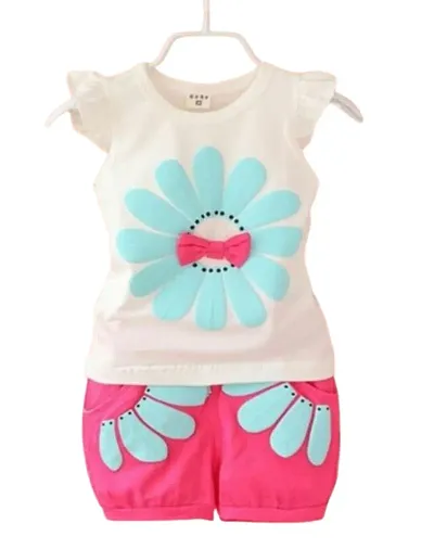 Bold N Elegant Summer Cute Lollipop Candy Printed Baby Girl Ruffle Top Tshirt Vest with Shorts for Infant Toddler Kids