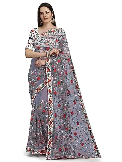 Stylish Net Embroidered Ready to Wear (Stitched) Saree For Women