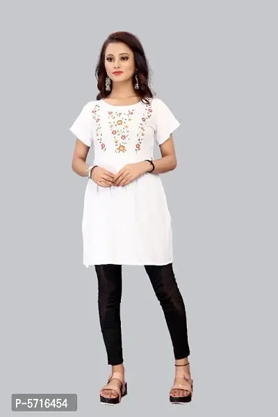 Women White Embroidered Tunic Top