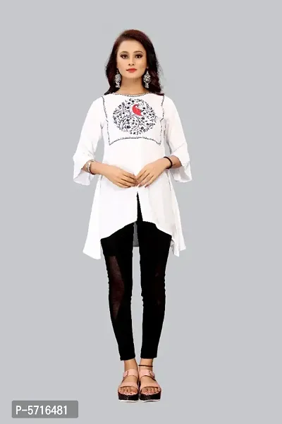 Women White Embroidered Tunic Top-thumb0