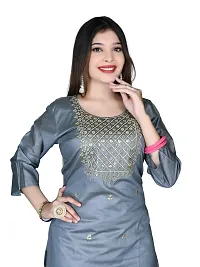 Grey Chanderi Embroidery Kurti-thumb2