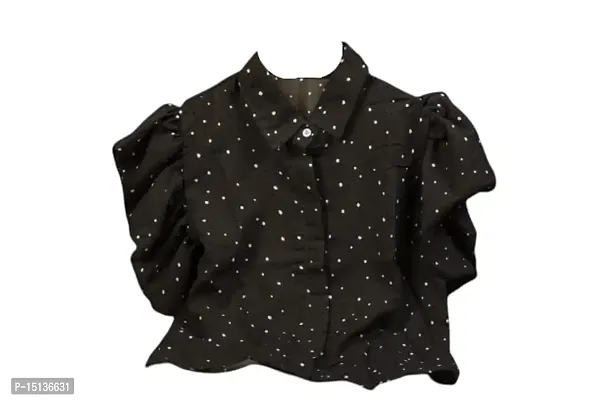 STYLE PORT Women's Regular Fit Summer Cool Baloon Crop Printed Shirt (M_Black)