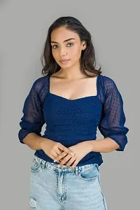 STYLE PORT Women's Regular Fit Butta Georgette Butta Pleated Crop Top-thumb1