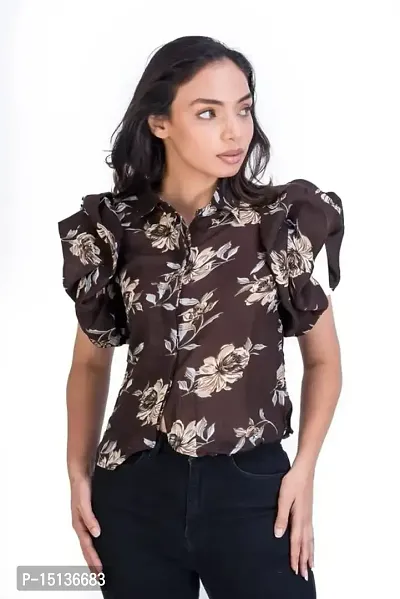 STYLE PORT Baloon Crop Printed Shirt_Brown_L-thumb3