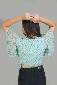 STYLE PORT Women's Regular Fit Georgette Floral Pleated Side Knot Crop Top-thumb4