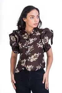 STYLE PORT Women's Regular Fit Summer Cool Baloon Crop Printed Shirt (XL_Brown)-thumb2