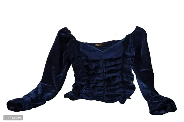 STYLE PORT Women's Regular Fit Velvet Velvet Pleated Full Sleeves Crop Top