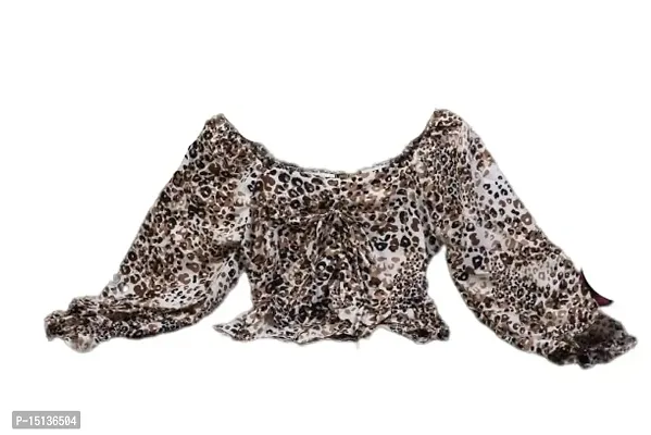 STYLE PORT Women's Regular Fit Crepe Animal Print Crop Top (S_Dark Brown)