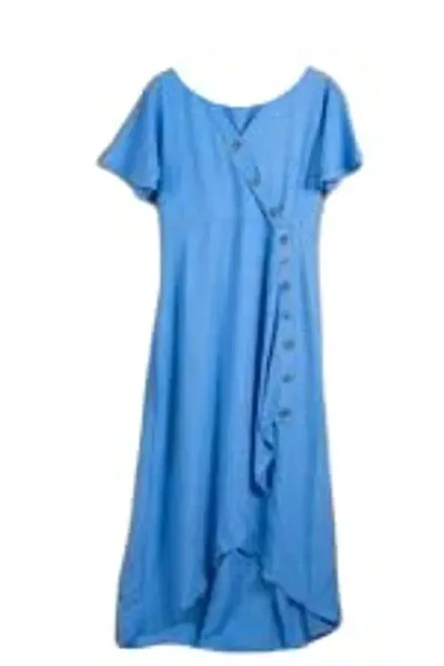 STYLE PORT Women's Regular Fit Cocktail Maxi Buttoned Style Solid Dress (L_Blue)