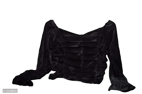 STYLE PORT Women's Regular Fit Velvet Velvet Pleated Full Sleeves Crop Top
