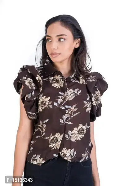 STYLE PORT Women's Regular Fit Summer Cool Baloon Crop Printed Shirt (XL_Brown)-thumb0