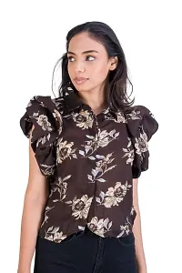 STYLE PORT Women's Regular Fit Summer Cool Baloon Crop Printed Shirt (XL_Brown)-thumb1