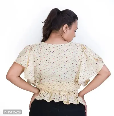 STYLE PORT Women's Regular Fit Georgette V Neck Floral Ruffle Sleeves Top-thumb3