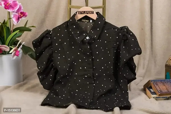 STYLE PORT Women's Regular Fit Summer Cool Baloon Crop Printed Shirt (M_Black)-thumb2