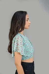 STYLE PORT Women's Regular Fit Georgette Floral Pleated Side Knot Crop Top-thumb3