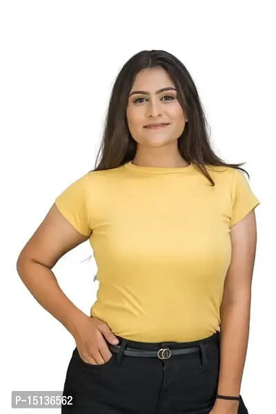 STYLE PORT Women's Regular Fit ?Lycra Stretchable Tee Yellow-thumb0
