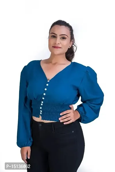 STYLE PORT Women's Regular Fit Georgette V Neck Stretchable Crop Top-thumb3