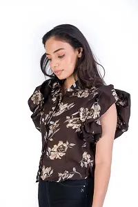 STYLE PORT Baloon Crop Printed Shirt_Brown_L-thumb3