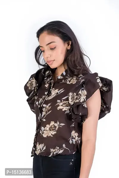 STYLE PORT Baloon Crop Printed Shirt_Brown_L-thumb4