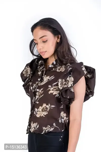 STYLE PORT Women's Regular Fit Summer Cool Baloon Crop Printed Shirt (XL_Brown)-thumb4