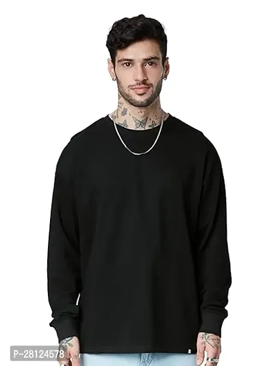 Mens Back Printed Round Neck Long Sleeve Oversized/Loose Tshirt-thumb2