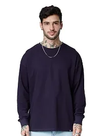 Mens Back Printed Round Neck Long Sleeve Oversized/Loose Tshirt-thumb1