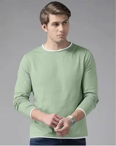 Reliable Cotton Blend Solid Round Neck Long Sleeves T-Shirt