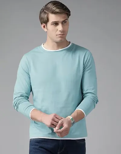 Mens Solid Round Neck Long Sleeve Regluar Fit Plain Tshirts