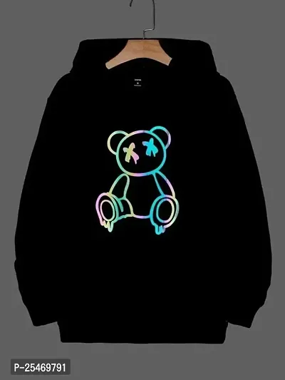 Standly Teddy Reflector Foil Printed Men Black Hood T-Shirt